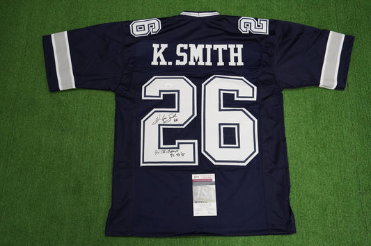 KEVIN SMITH DALLAS COWBOYS SIGNED Blue JERSEY Texas A&M Aggies w/INSCs Med JSA