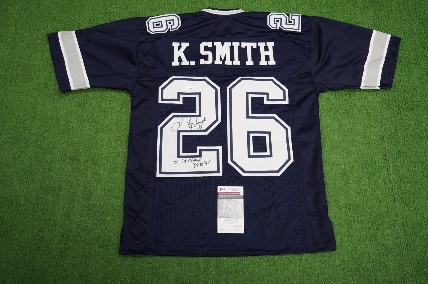 KEVIN SMITH DALLAS COWBOYS SIGNED Blue JERSEY Texas A&M Aggies w/INSCs Med JSA