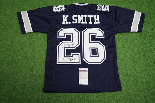 KEVIN SMITH DALLAS COWBOYS SIGNED Blue JERSEY Texas A&M Aggies w/INSCs Med JSA