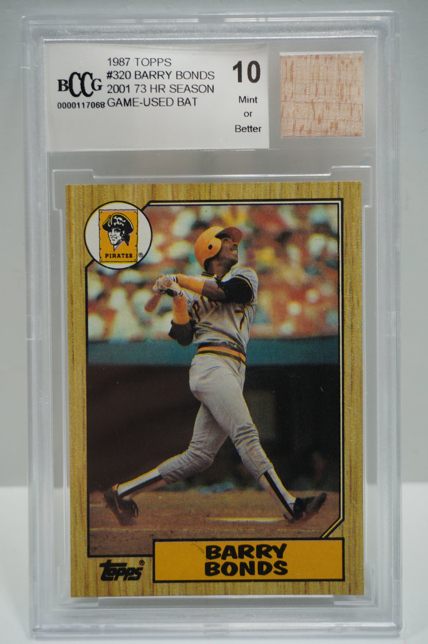 1987 Topps #320 Barry Bonds 2001 73 HR Seasons Game Used Bat BCCG 10