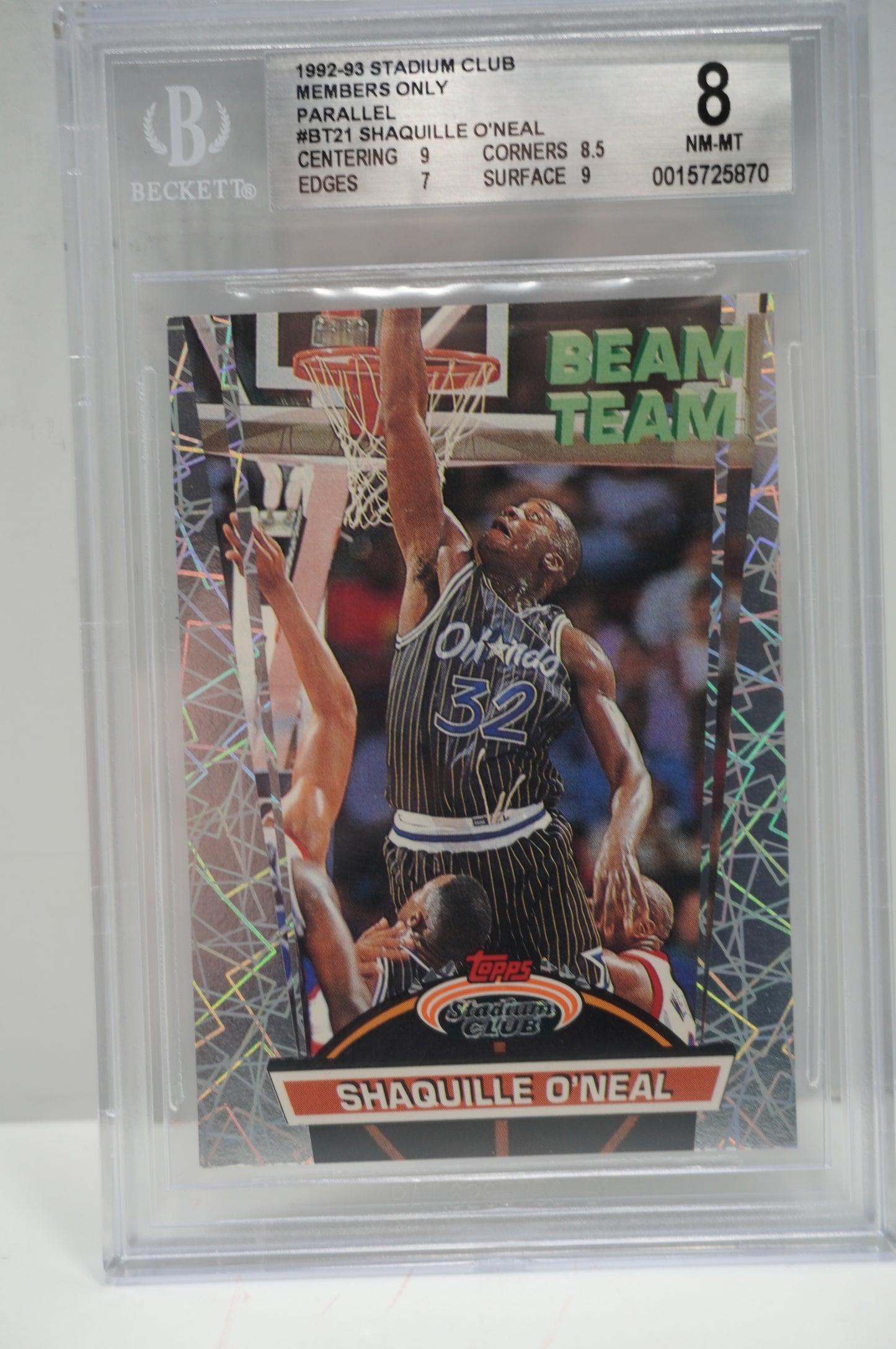 1992-93 Stadium Club Members Only Parallel BT21 Shaquille O'Neal BGS 8