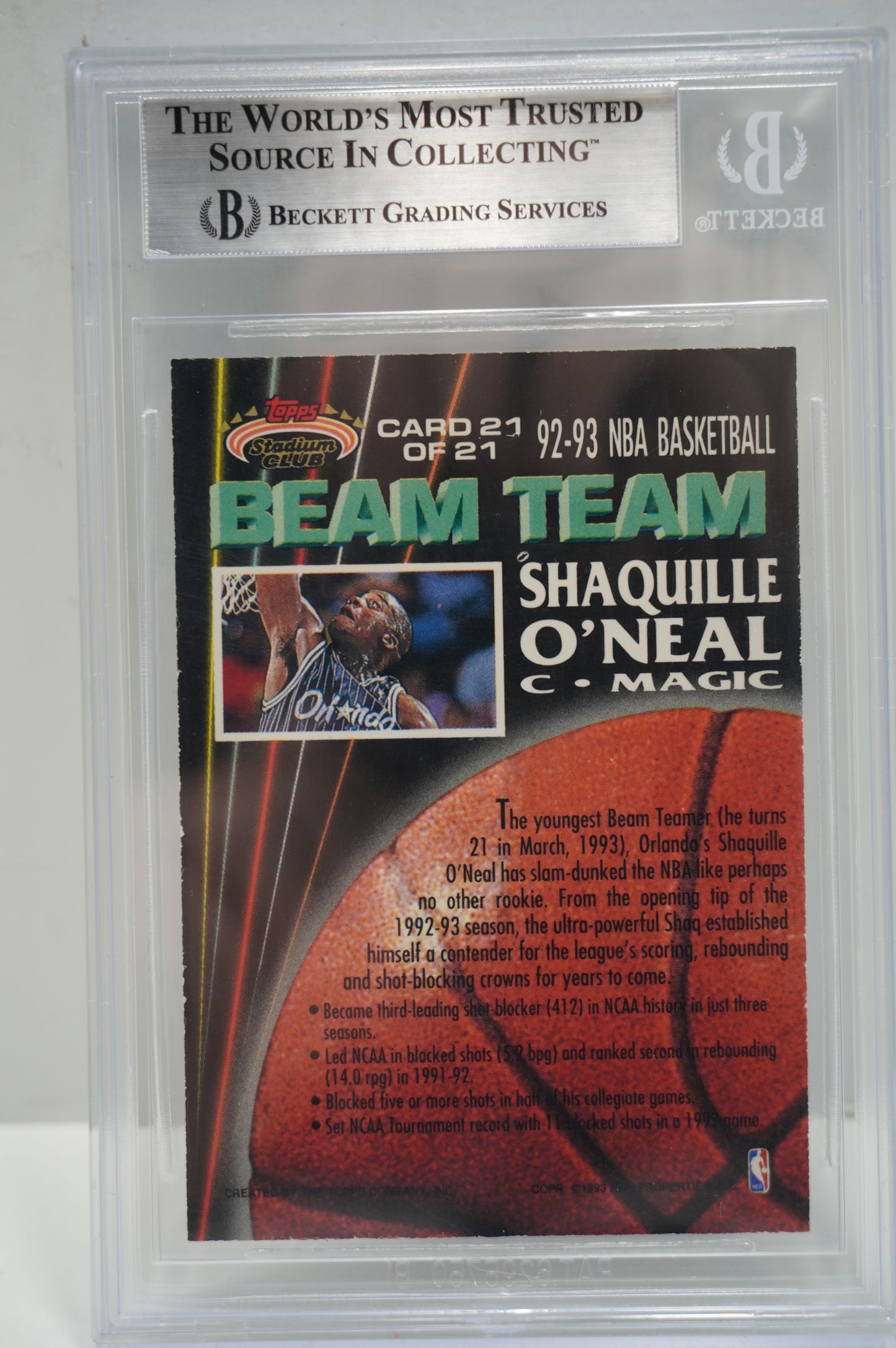1992-93 Stadium Club Members Only Parallel BT21 Shaquille O'Neal BGS 8