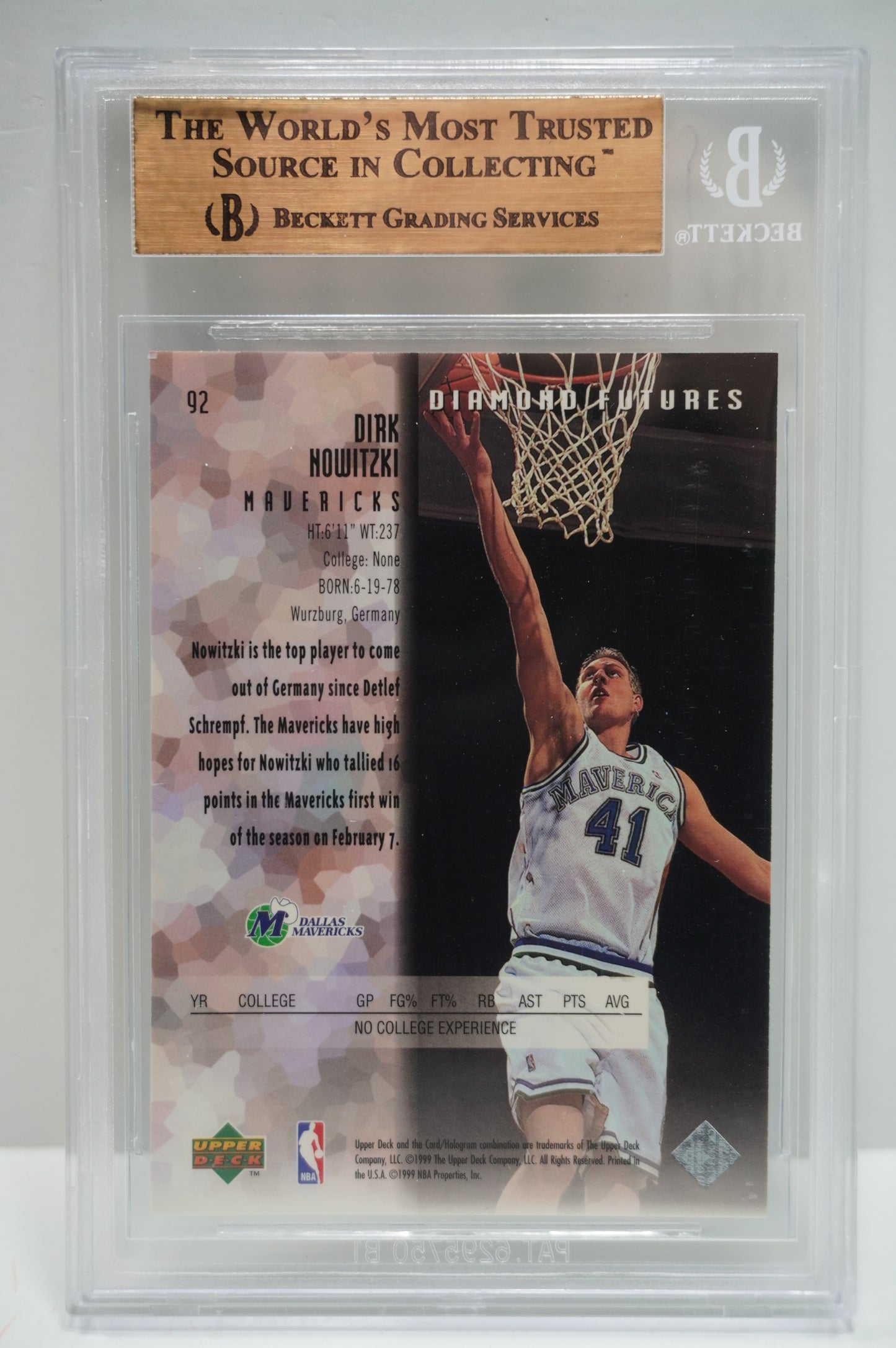 1998-99 Black Diamond #92 Dirk Nowitzki BGS 9.5