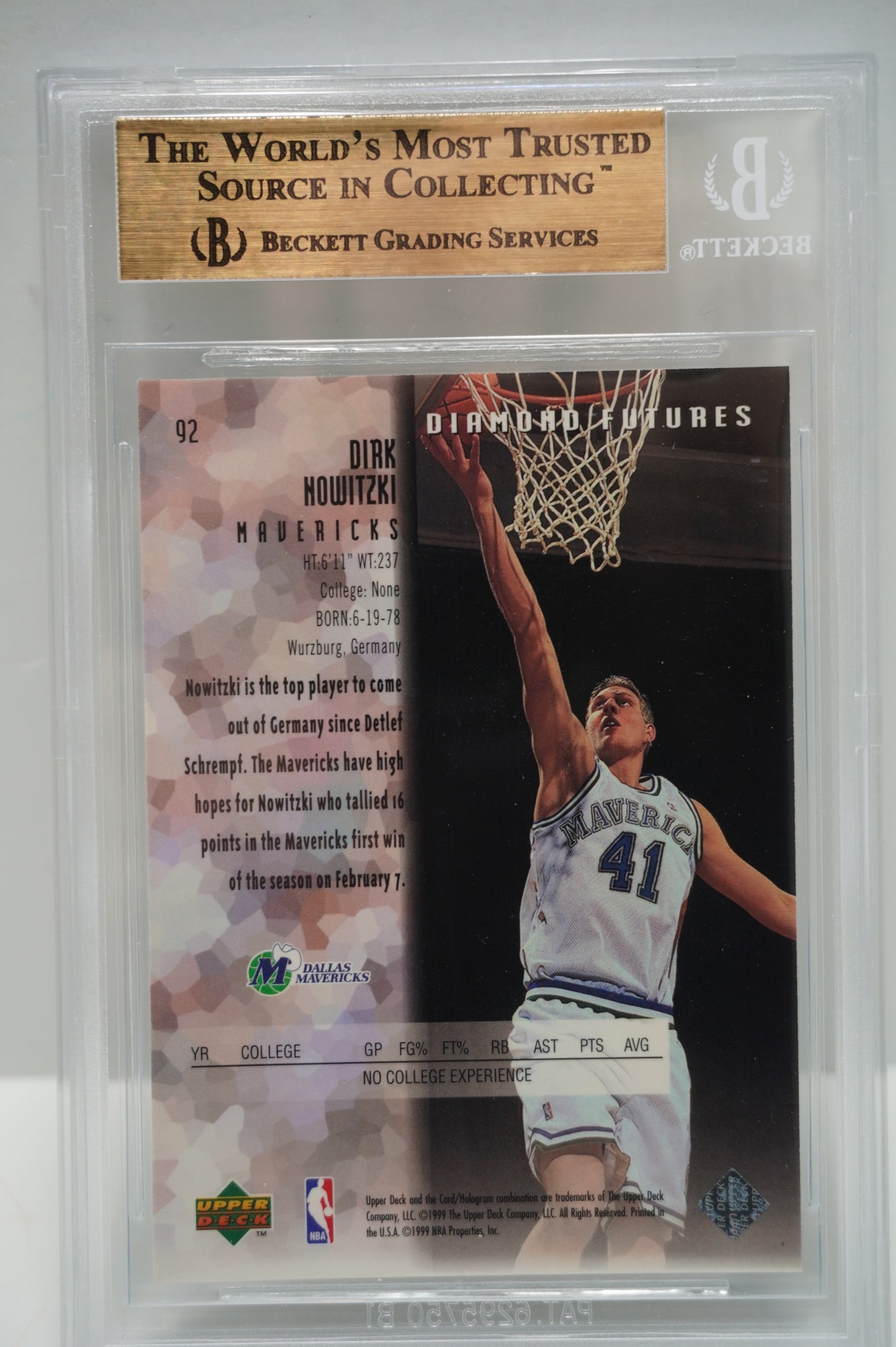 1998-99 Black Diamond #92 Dirk Nowitzki BGS 9.5