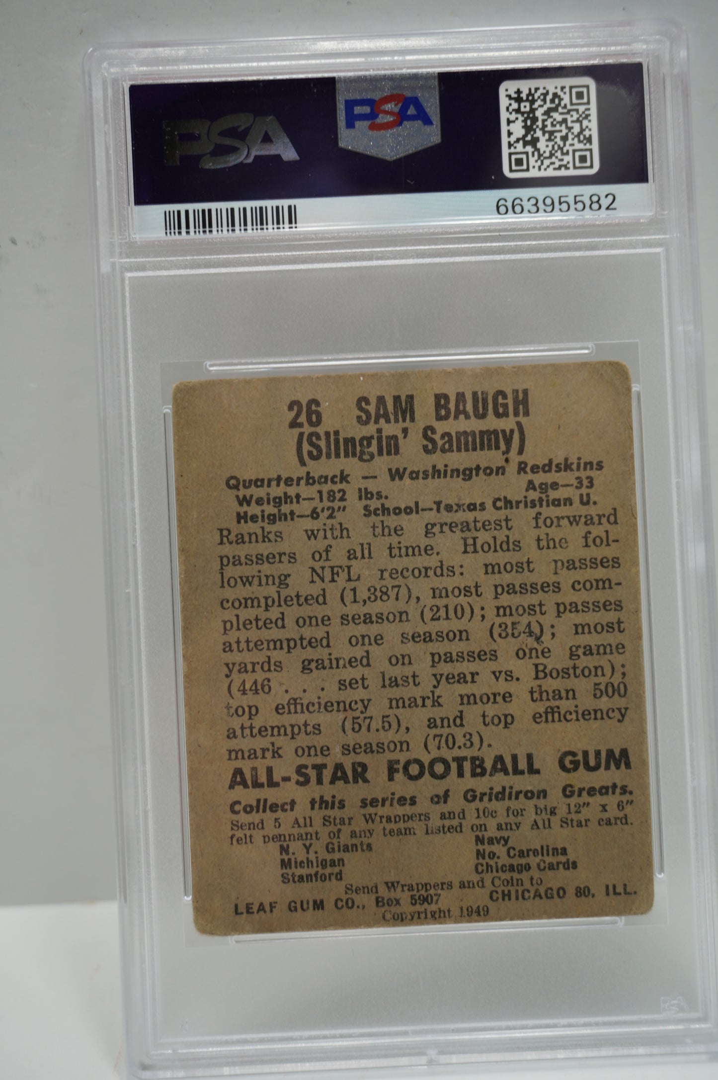 1949 Leaf Sam Baugh PSA 1