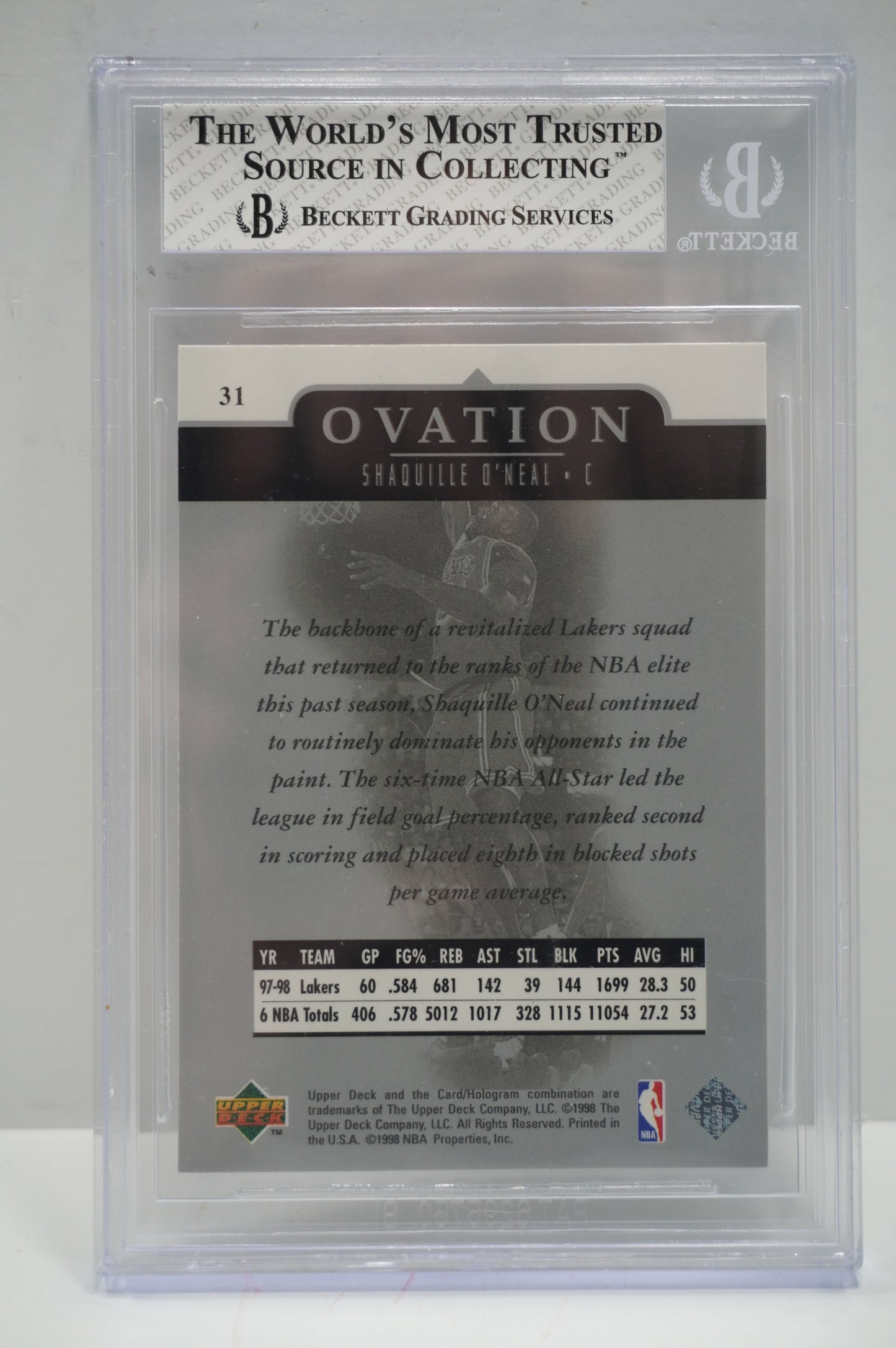 1998-99 UD Ovation #31 Shaquille O Neal Missing Foil BGS 4