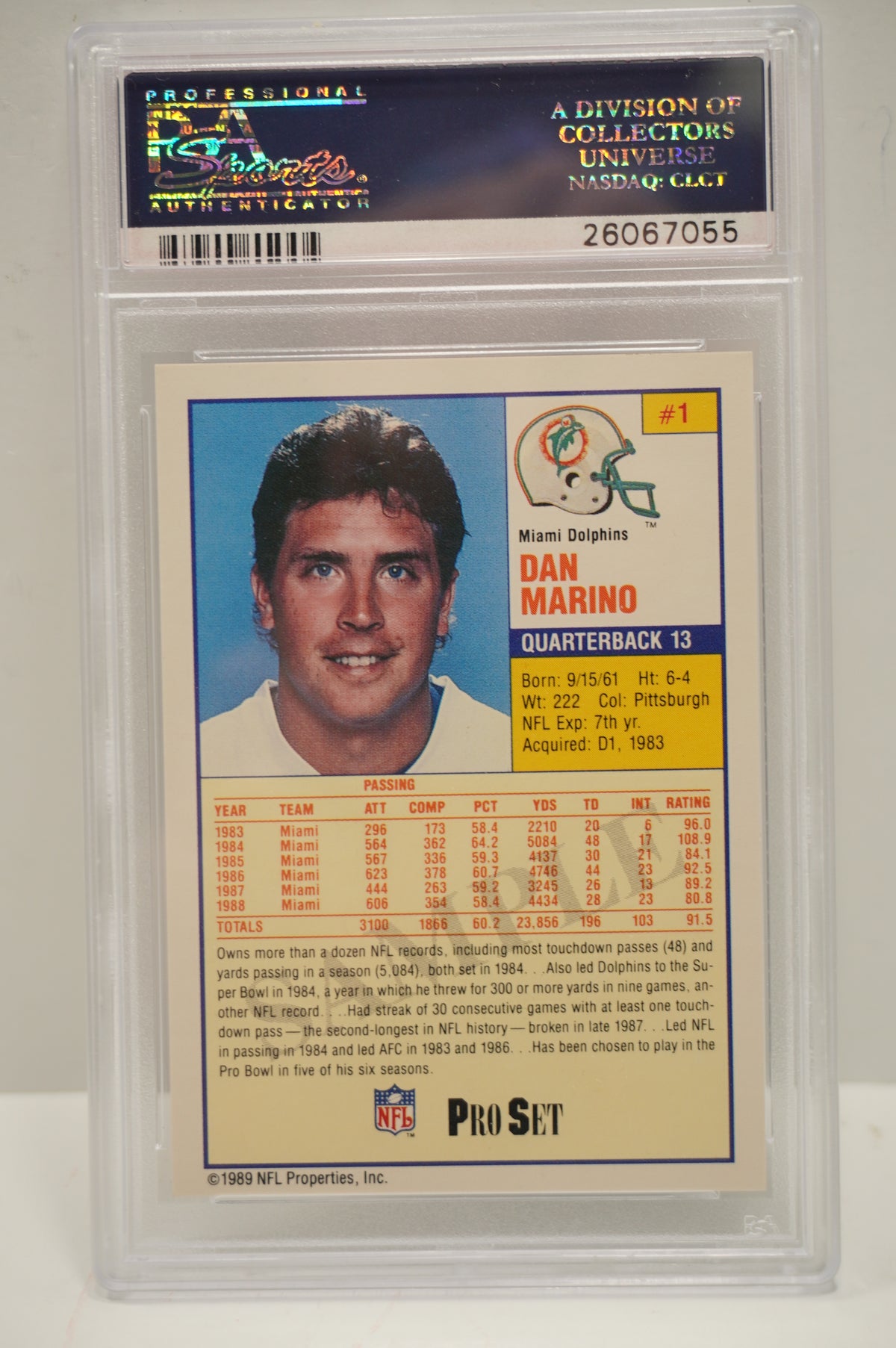 1988 Pro Set Test Dan Marino #1 PSA 9