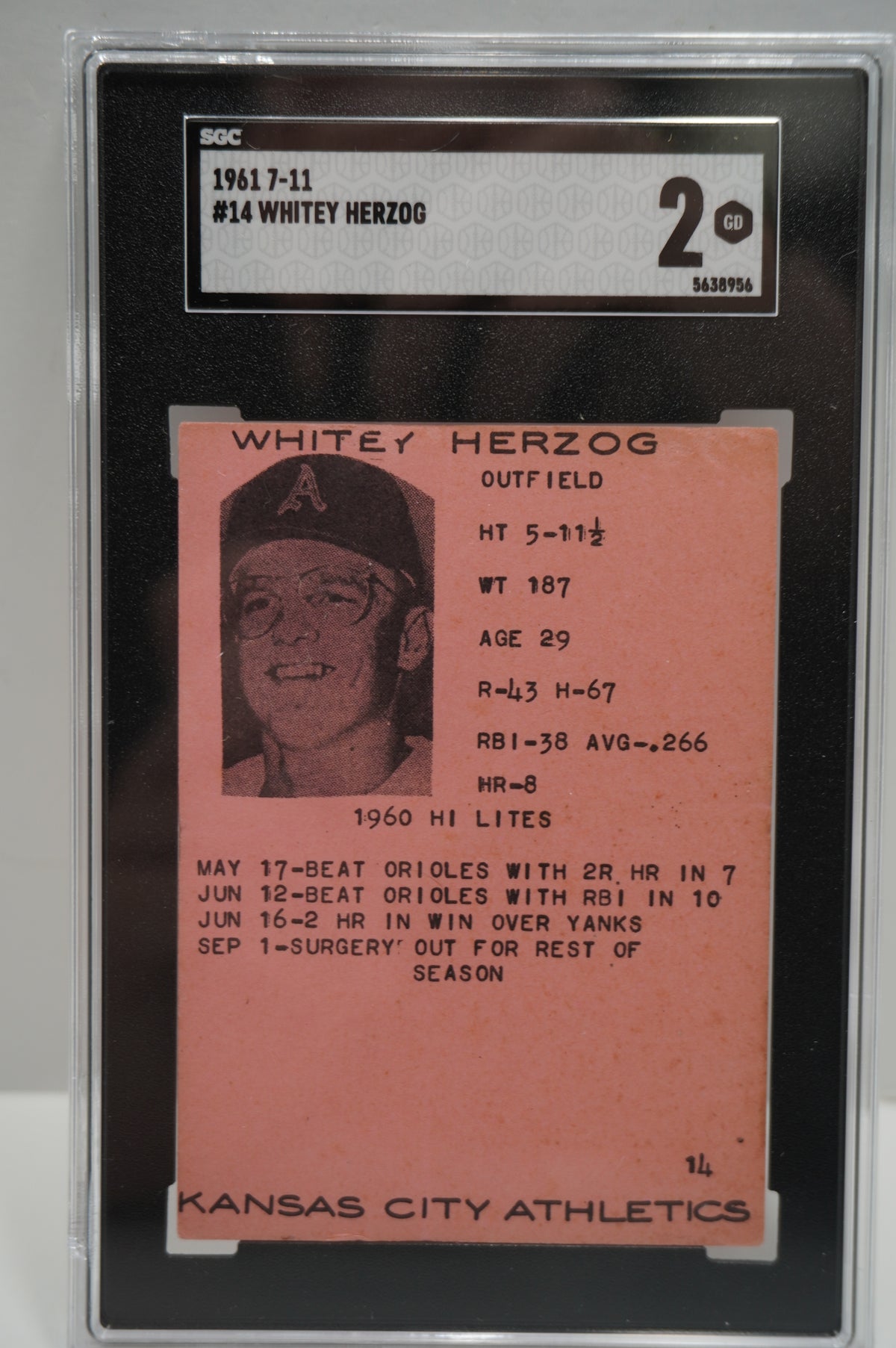 1961 7-11 #14 Whitey Herzog SGC 2