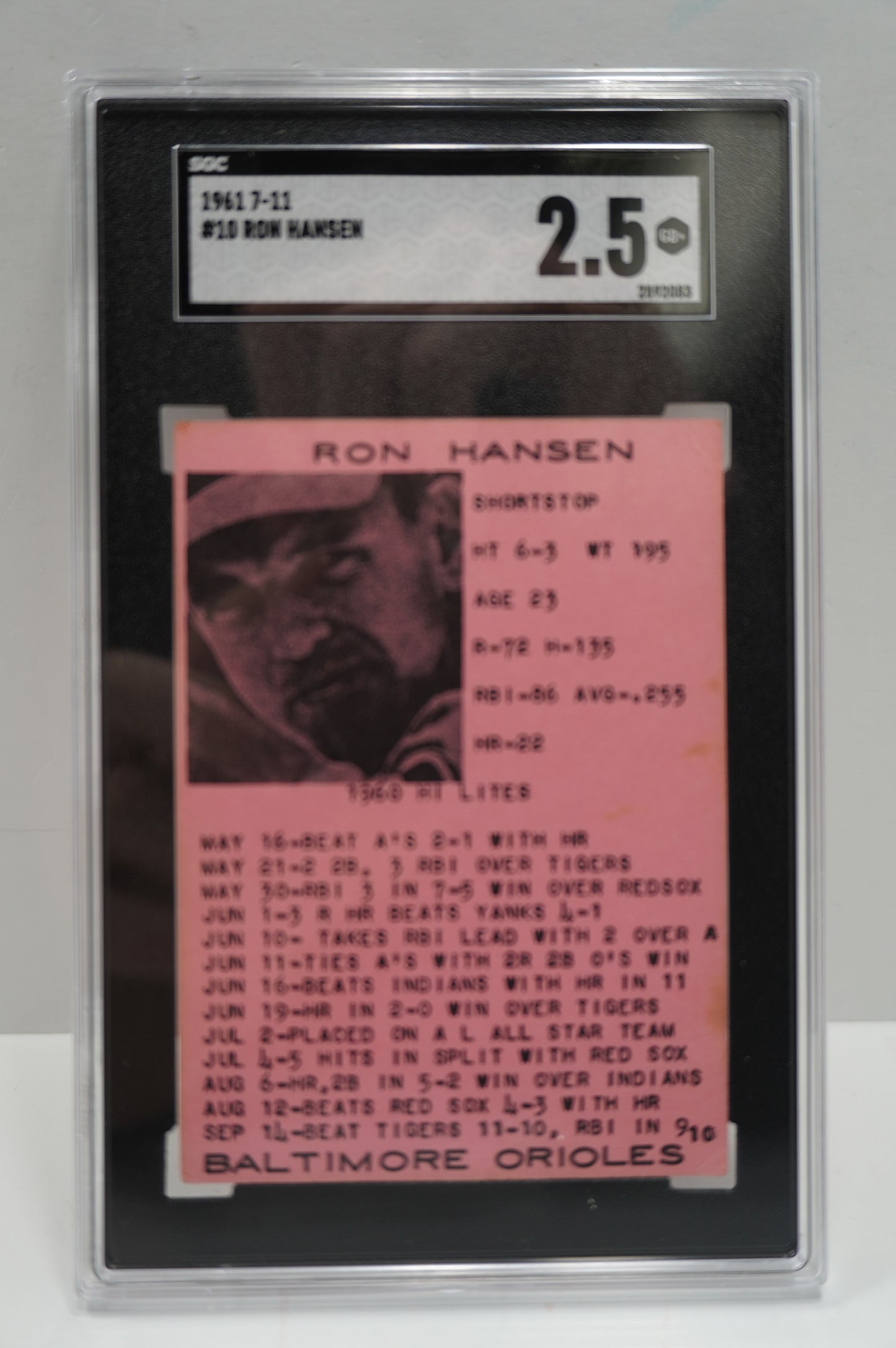 1961 7-11 #10 Ron Hansen SGC 2.5