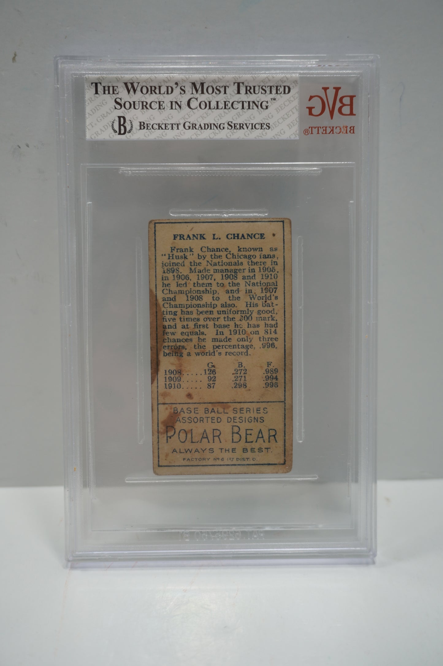 1911 T205 Gold Boarder Frank Chance BVG 2