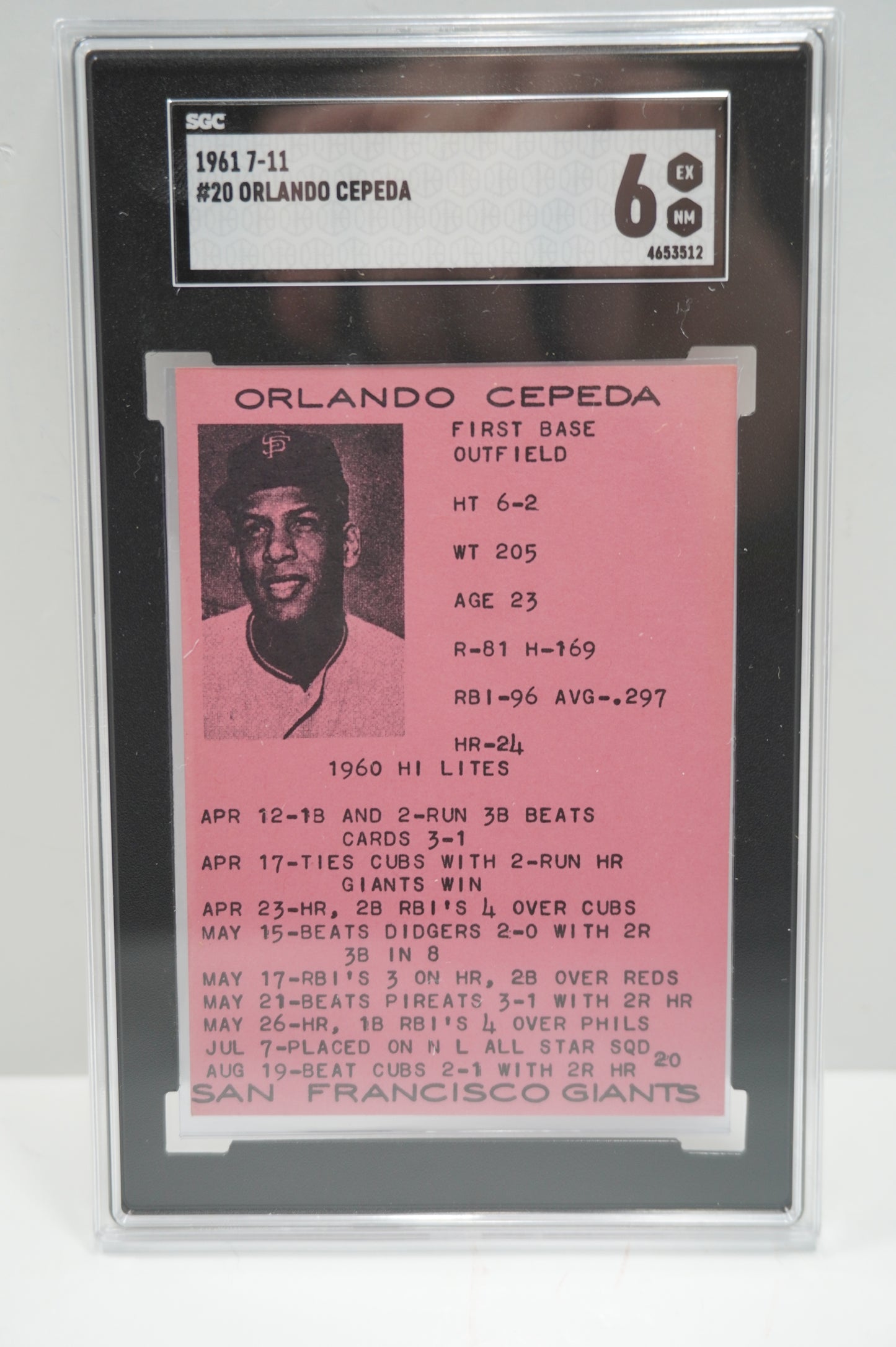 1961 7-11 #20 Orlando Cepeda SGC 6