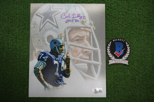 BOB LILLY DALLAS COWBOYS SIGNED 8x10 Custom Edit GAME FACE PHOTO BAS