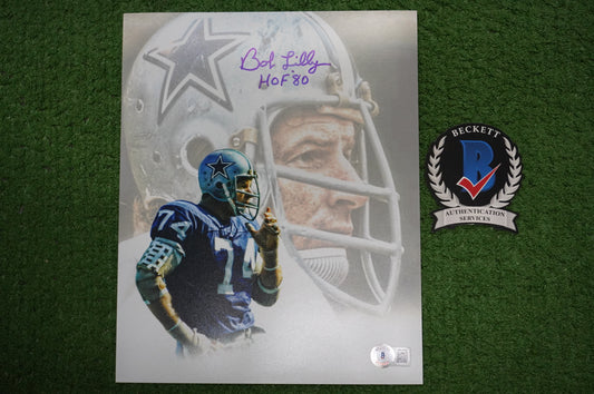BOB LILLY DALLAS COWBOYS SIGNED 8x10 Custom Edit GAME FACE PHOTO BAS
