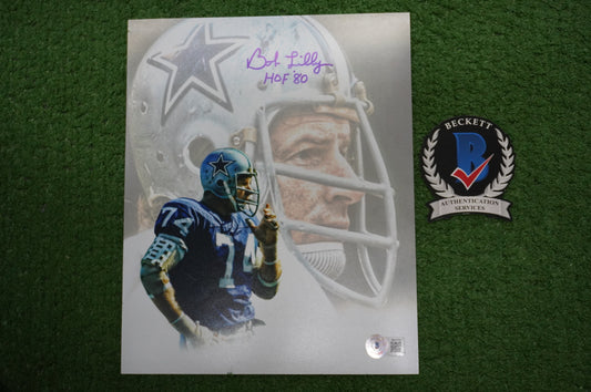 BOB LILLY DALLAS COWBOYS SIGNED 8x10 Custom Edit GAME FACE PHOTO BAS