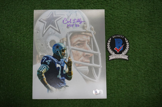 BOB LILLY DALLAS COWBOYS SIGNED 8x10 Custom Edit GAME FACE PHOTO BAS
