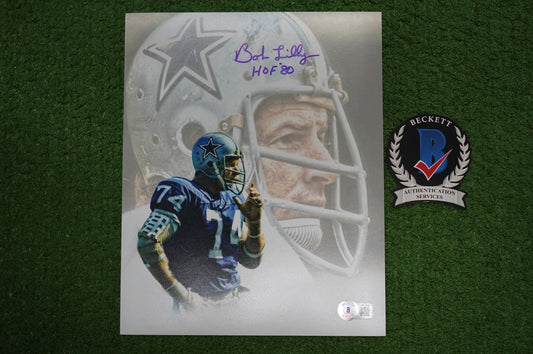 BOB LILLY DALLAS COWBOYS SIGNED 8x10 Custom Edit GAME FACE PHOTO BAS