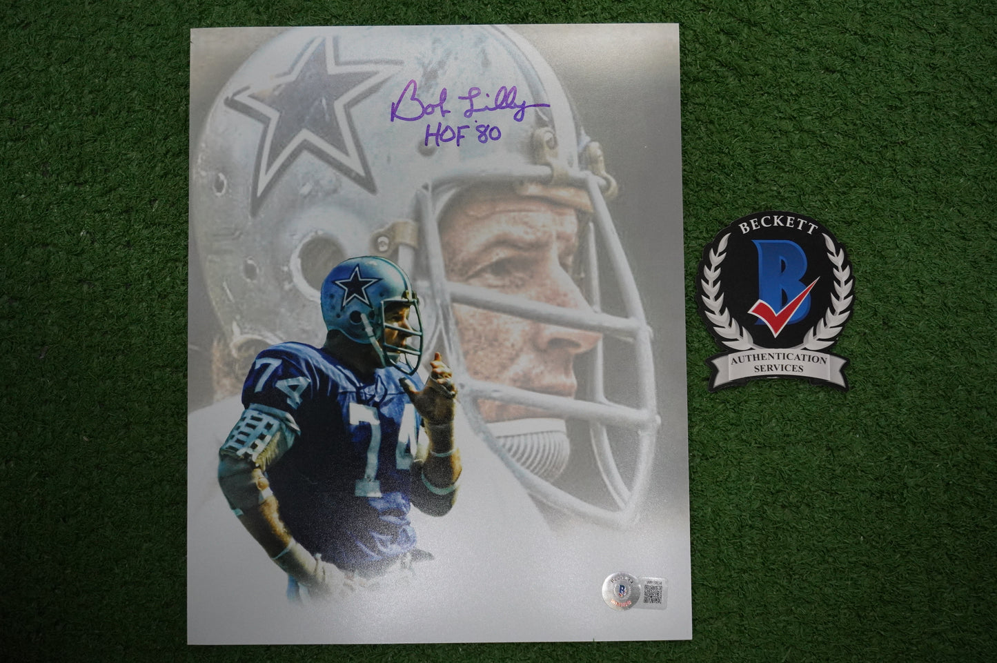 BOB LILLY DALLAS COWBOYS SIGNED 8x10 Custom Edit GAME FACE PHOTO BAS