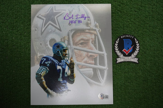 BOB LILLY DALLAS COWBOYS SIGNED 8x10 Custom Edit GAME FACE PHOTO BAS