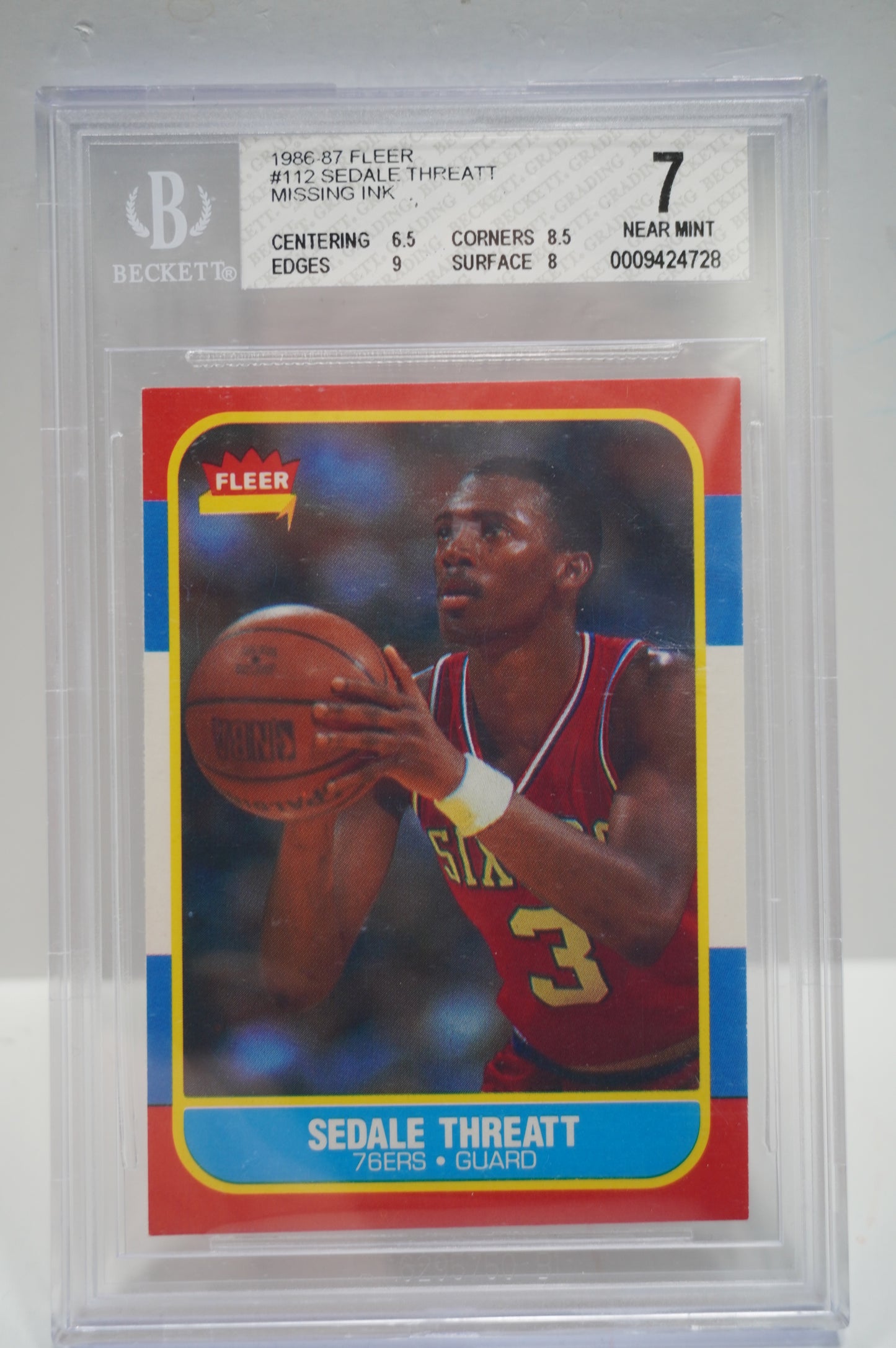 1986-87 Fleer #112 Sedate Threatt Missing Ink BGS 7