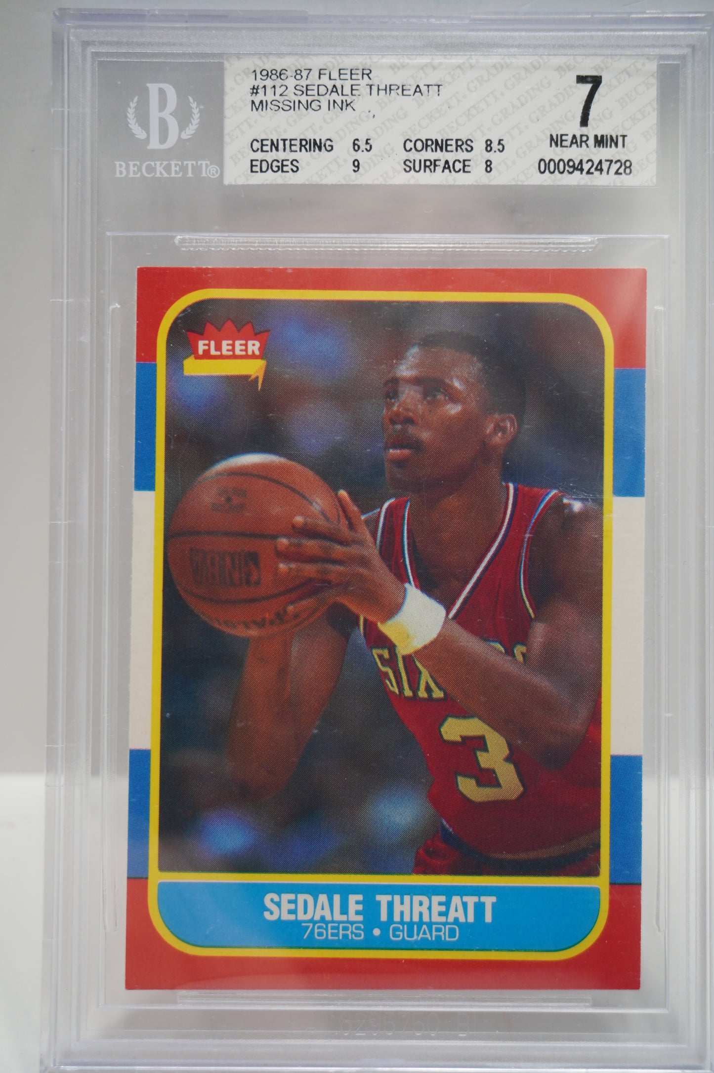 1986-87 Fleer #112 Sedate Threatt Missing Ink BGS 7