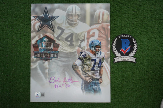 BOB LILLY DALLAS COWBOYS SIGNED 8x10 Custom Edit HOF PHOTO BAS