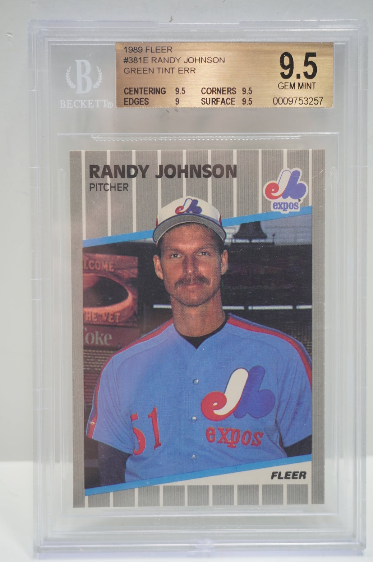 1989 Fleer #381E Randy Johnson Green Tint ERR BGS 9.5