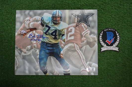 BOB LILLY DALLAS COWBOYS SIGNED 8x10 Custom Edit PHOTO BAS