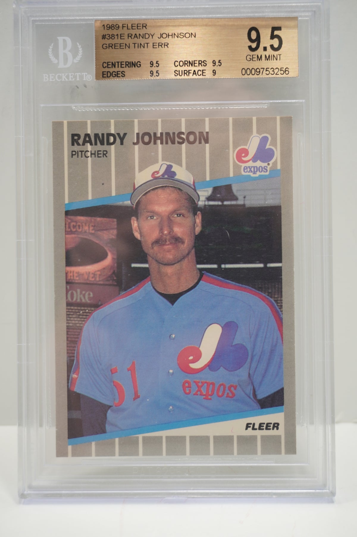 1989 Fleer #381E Randy Johnson Green Tint ERR BGS 9.5
