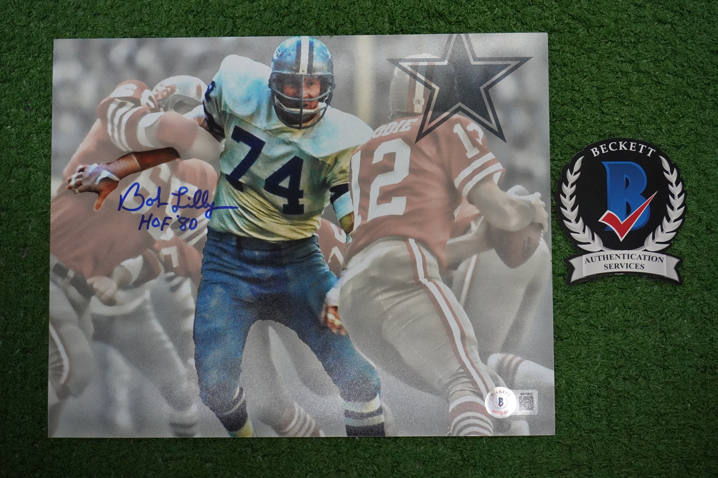 BOB LILLY DALLAS COWBOYS SIGNED 8x10 Custom Edit PHOTO BAS