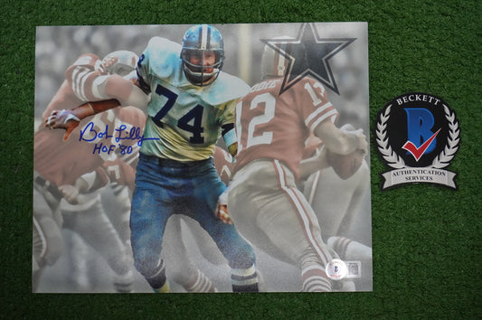 BOB LILLY DALLAS COWBOYS SIGNED 8x10 Custom Edit PHOTO BAS