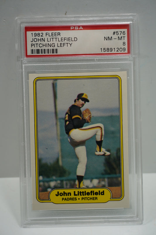 1982 Fleer John Littlefield Pitching Lefty PSA 8