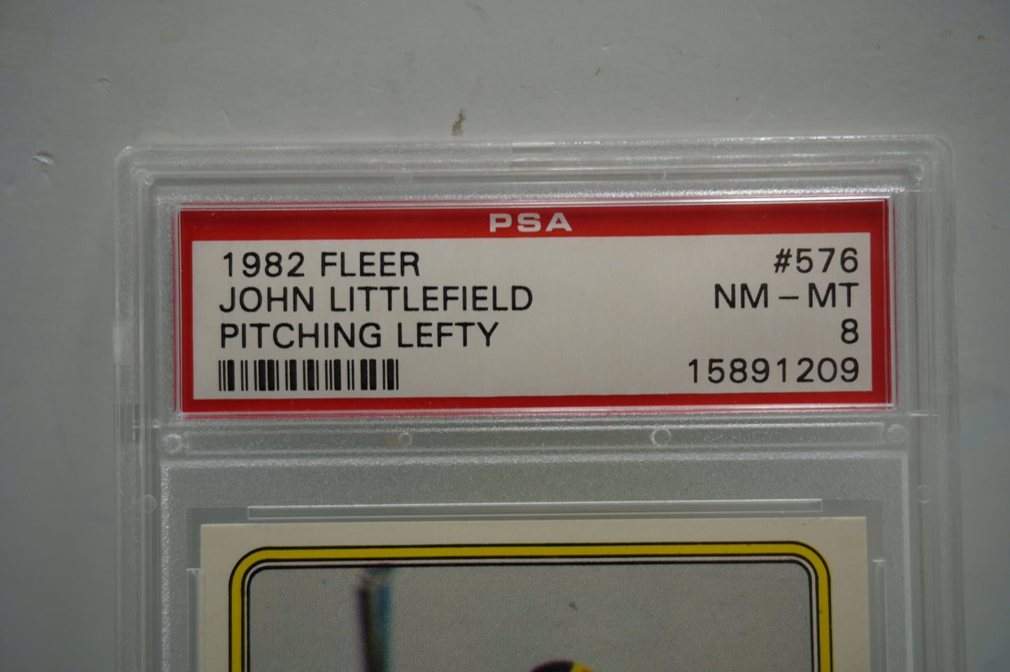 1982 Fleer John Littlefield Pitching Lefty PSA 8