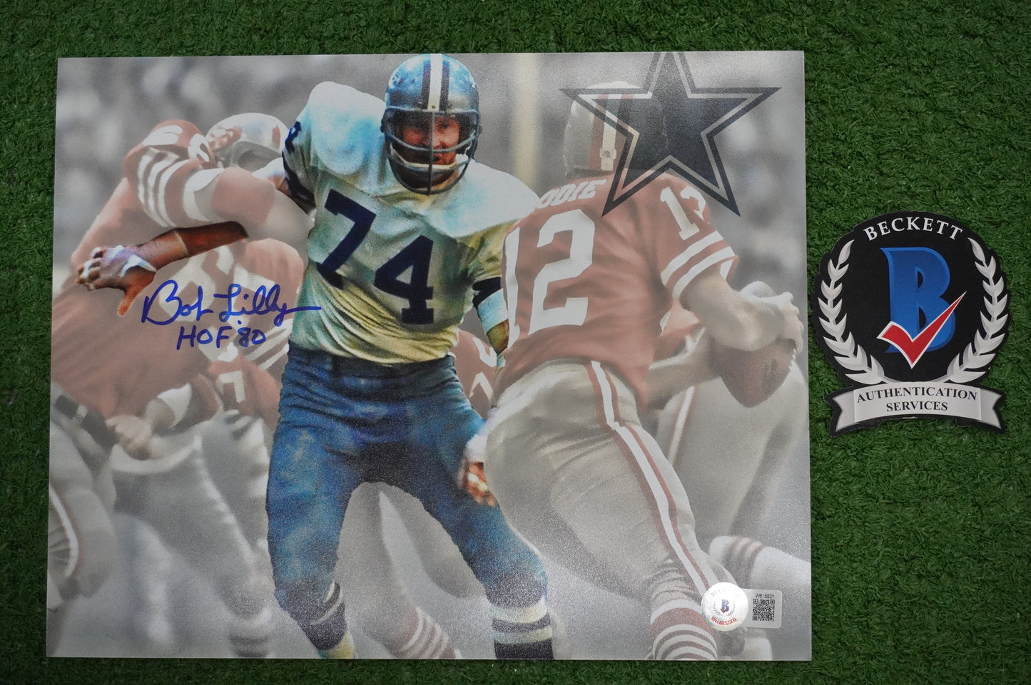 BOB LILLY DALLAS COWBOYS SIGNED 8x10 Custom Edit PHOTO BAS
