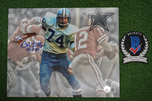 BOB LILLY DALLAS COWBOYS SIGNED 8x10 Custom Edit PHOTO BAS