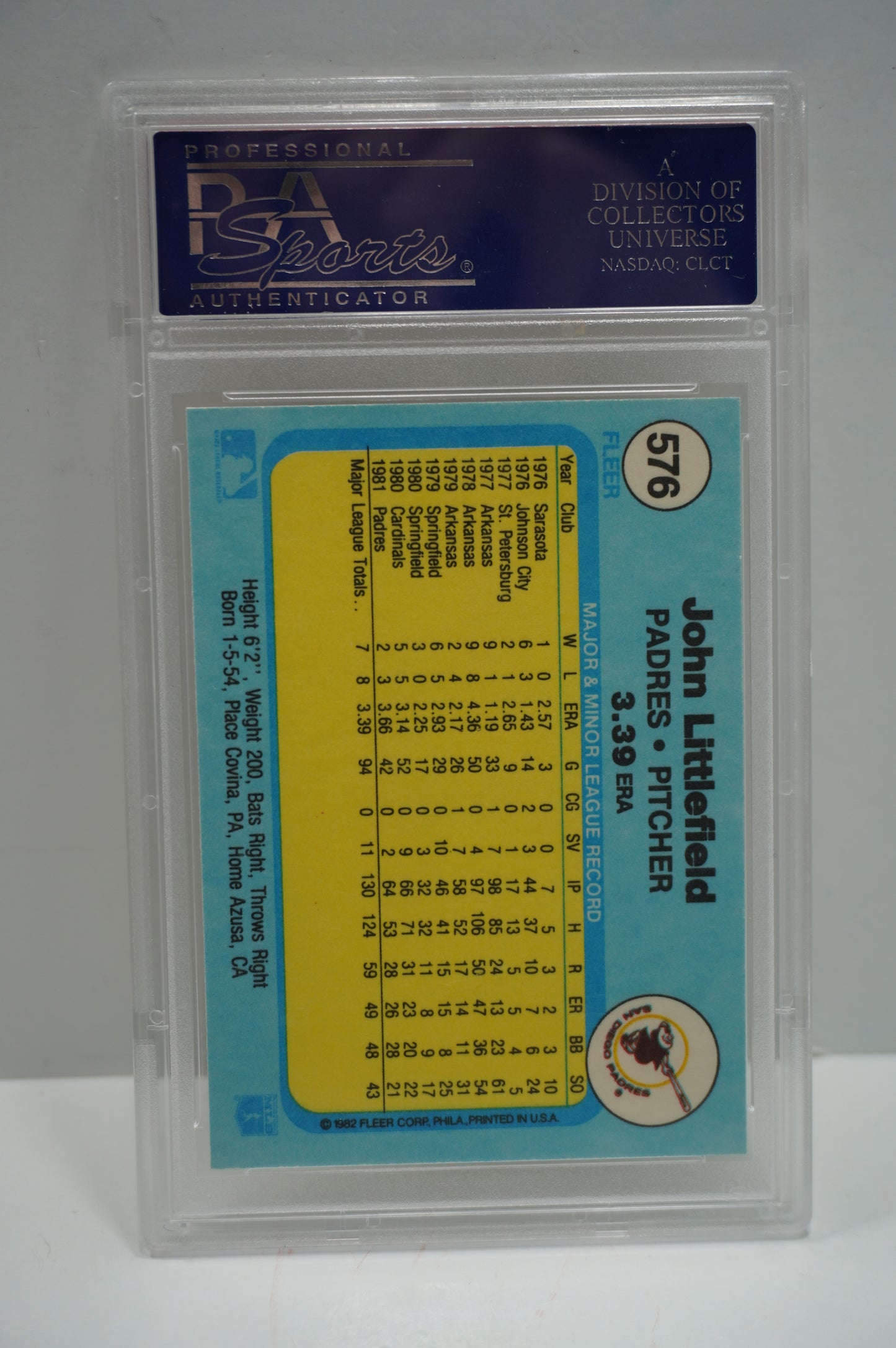 1982 Fleer John Littlefield Pitching Lefty PSA 8