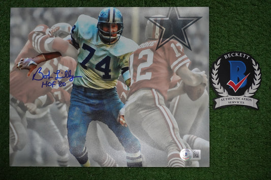 BOB LILLY DALLAS COWBOYS SIGNED 8x10 Custom Edit PHOTO BAS