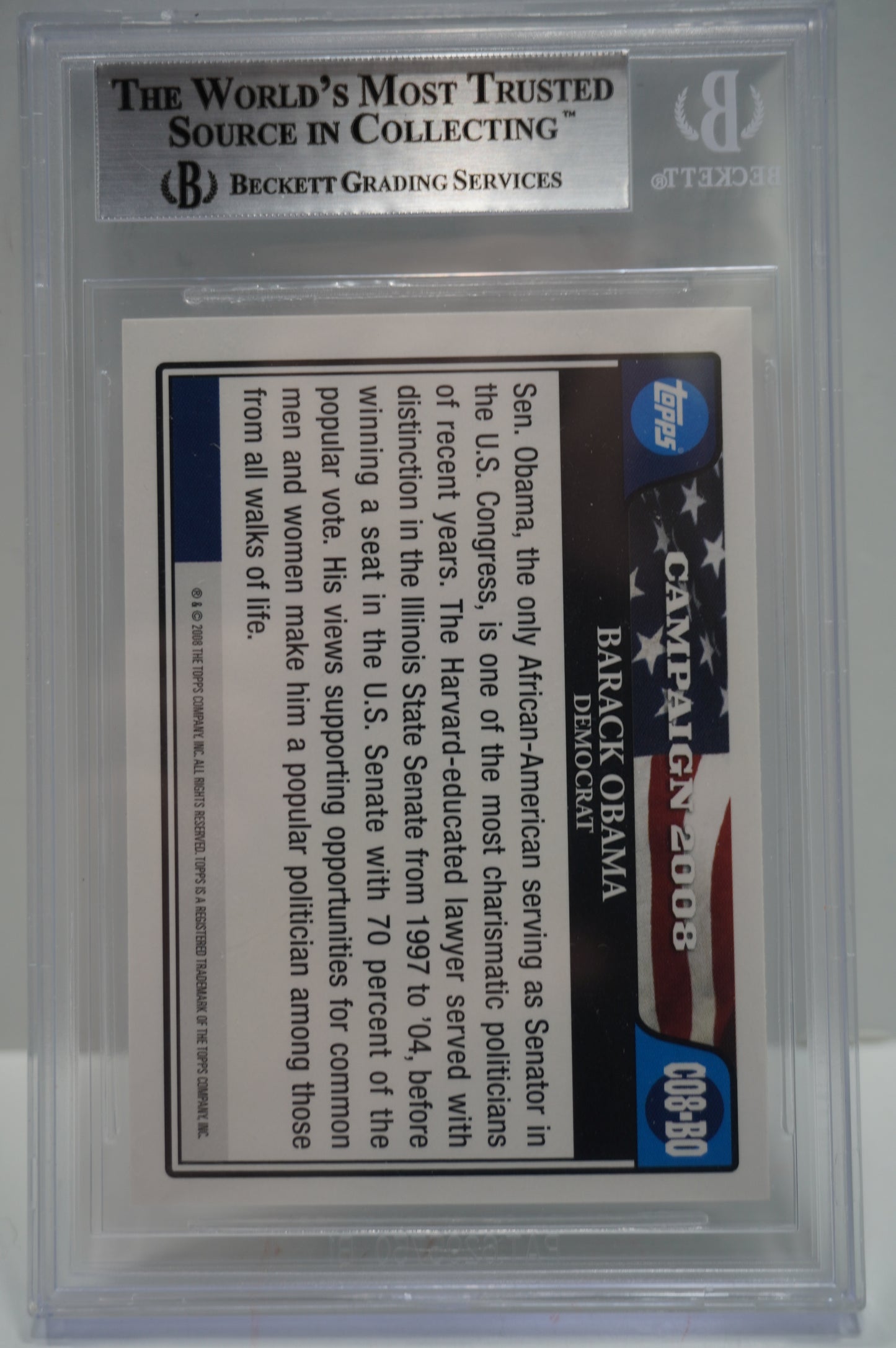 2008 Topps Campaign 2008 #BO Barack Obama Missing Foil on Front BGS 9