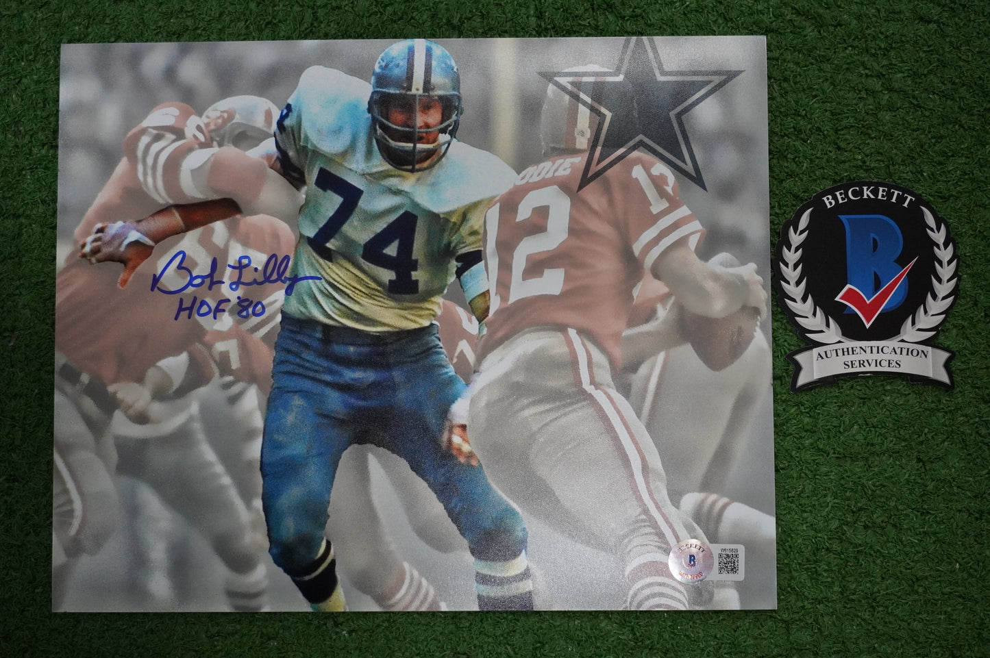 BOB LILLY DALLAS COWBOYS SIGNED 8x10 Custom Edit PHOTO BAS
