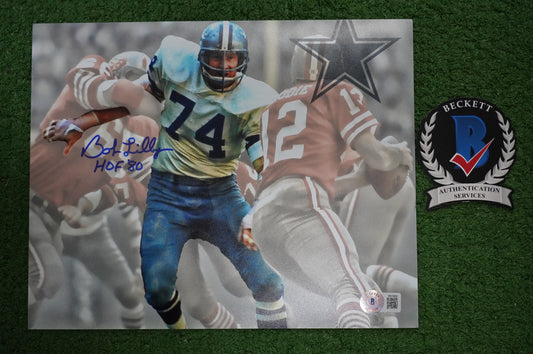 BOB LILLY DALLAS COWBOYS SIGNED 8x10 Custom Edit PHOTO BAS