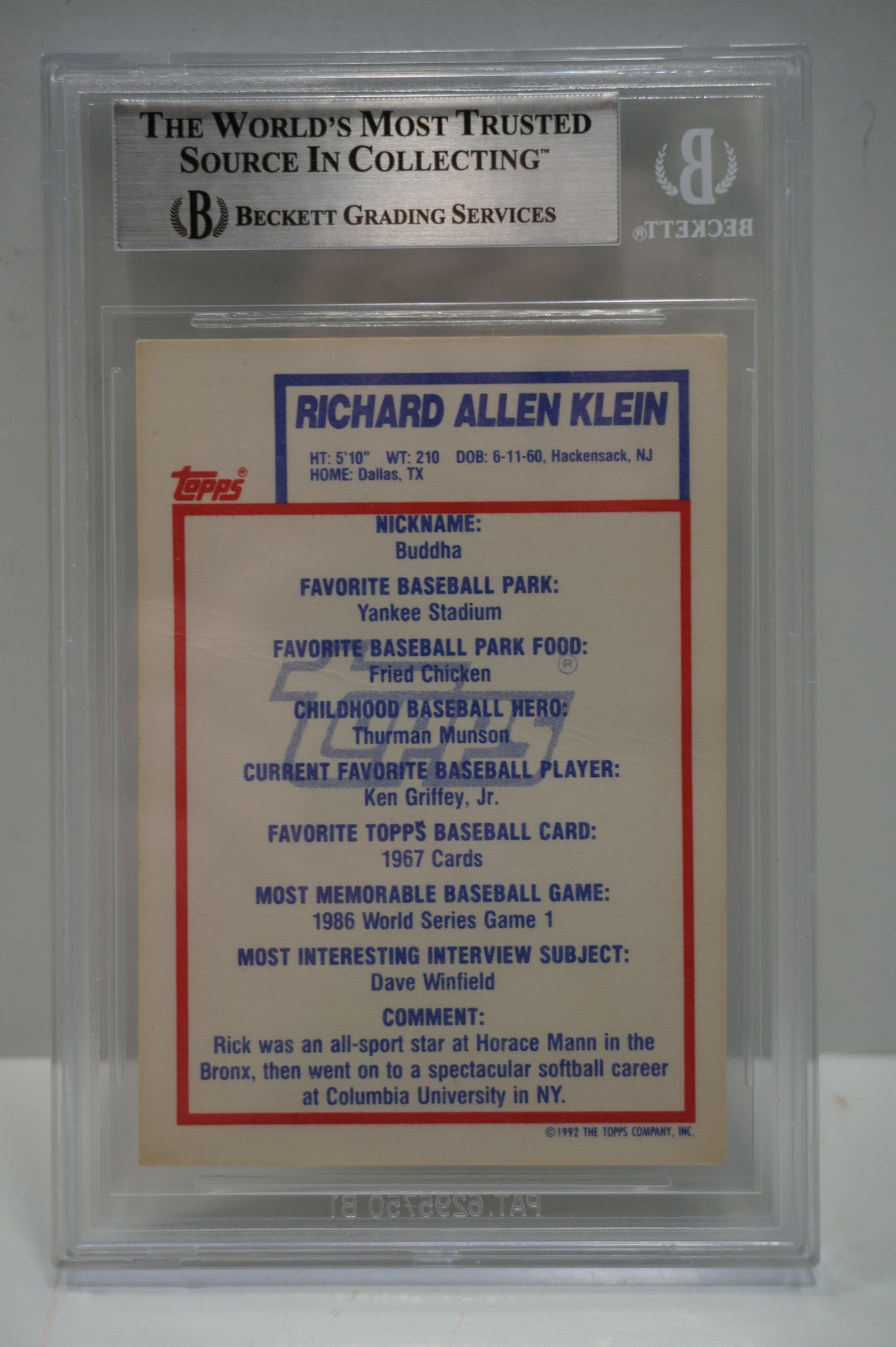 1992 Topps Richard Klein Becket Auto