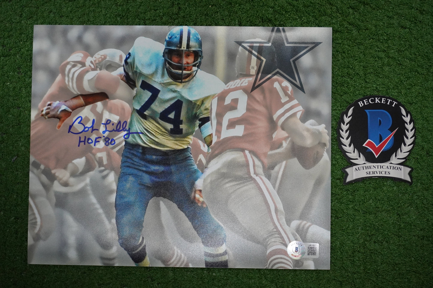 BOB LILLY DALLAS COWBOYS SIGNED 8x10 Custom Edit PHOTO BAS