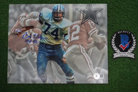 BOB LILLY DALLAS COWBOYS SIGNED 8x10 Custom Edit PHOTO BAS