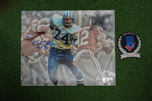 BOB LILLY DALLAS COWBOYS SIGNED 8x10 Custom Edit PHOTO BAS