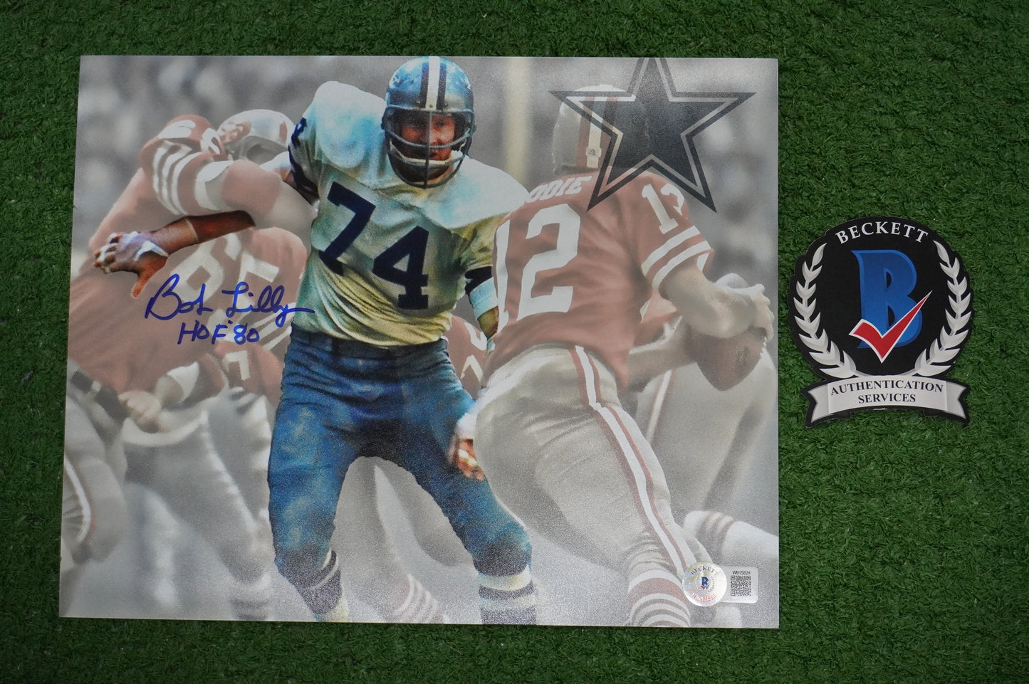 BOB LILLY DALLAS COWBOYS SIGNED 8x10 Custom Edit PHOTO BAS