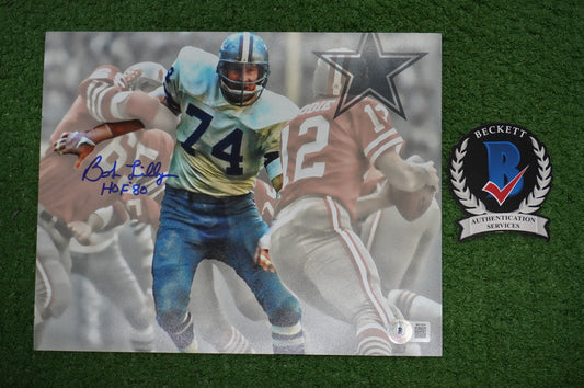 BOB LILLY DALLAS COWBOYS SIGNED 8x10 Custom Edit PHOTO BAS