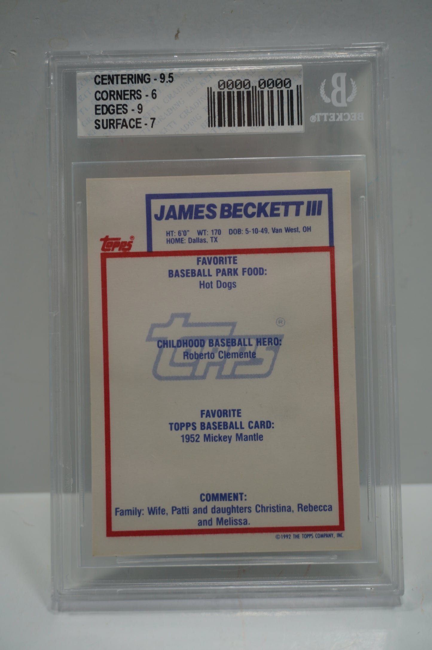 1992 Topps Stadium of Stars Jim Beckett BGS 6.5