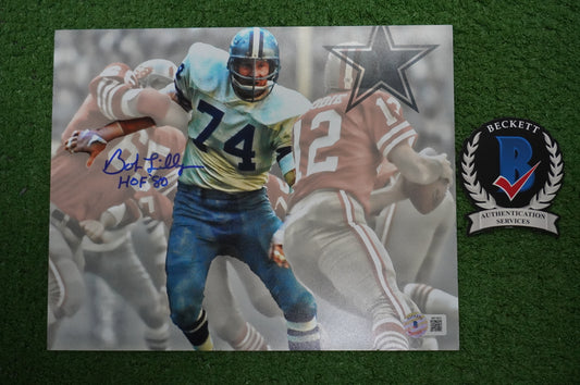 BOB LILLY DALLAS COWBOYS SIGNED 8x10 Custom Edit PHOTO BAS