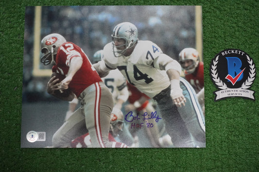 BOB LILLY DALLAS COWBOYS SIGNED 8x10 PHOTO w/HOF80 vs 49ers BAS