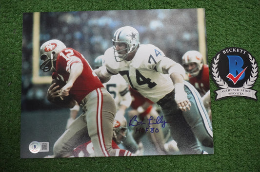 BOB LILLY DALLAS COWBOYS SIGNED 8x10 PHOTO w/HOF80 vs 49ers BAS