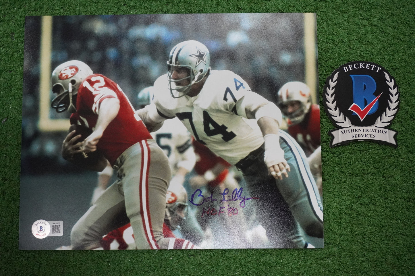 BOB LILLY DALLAS COWBOYS SIGNED 8x10 PHOTO w/HOF80 vs 49ers BAS